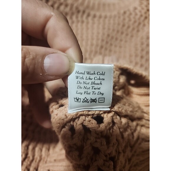 Pink Lily Women’s Small Tan Open Knit Pullover Sweater Long Sleeve Casual Top - Picture 7 of 7